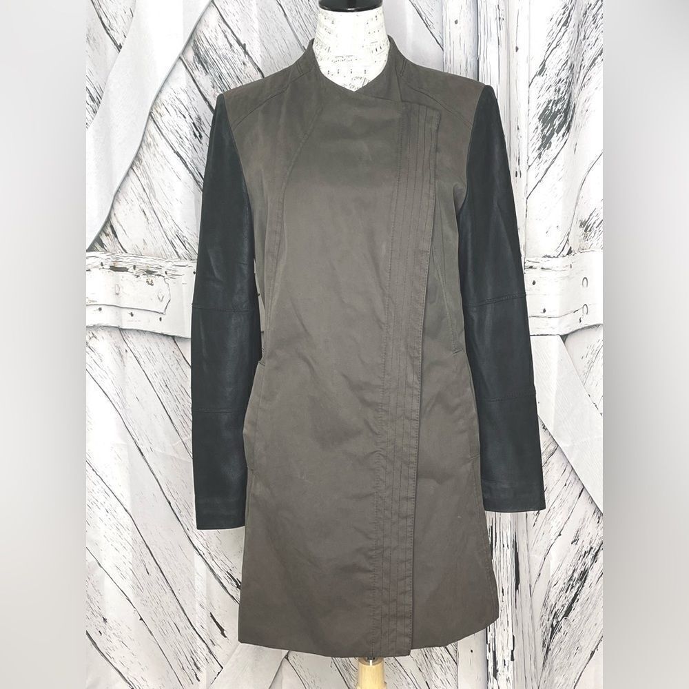 Bagatelle Coat w/Leather Sleeves & Trim Brown & Black M